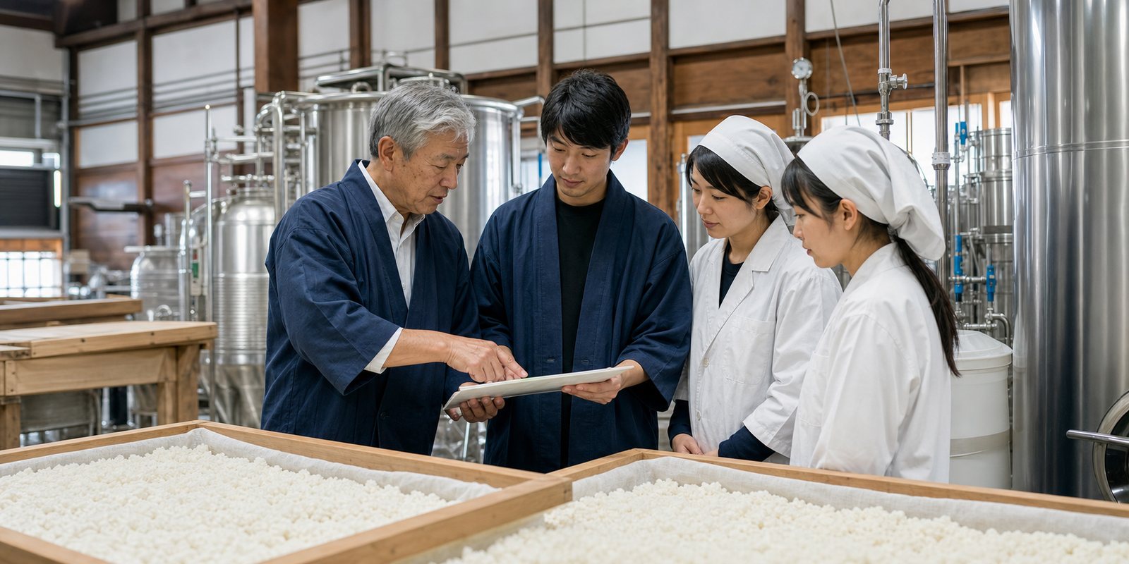 酒蔵の承継について相談する経営者とアドバイザー